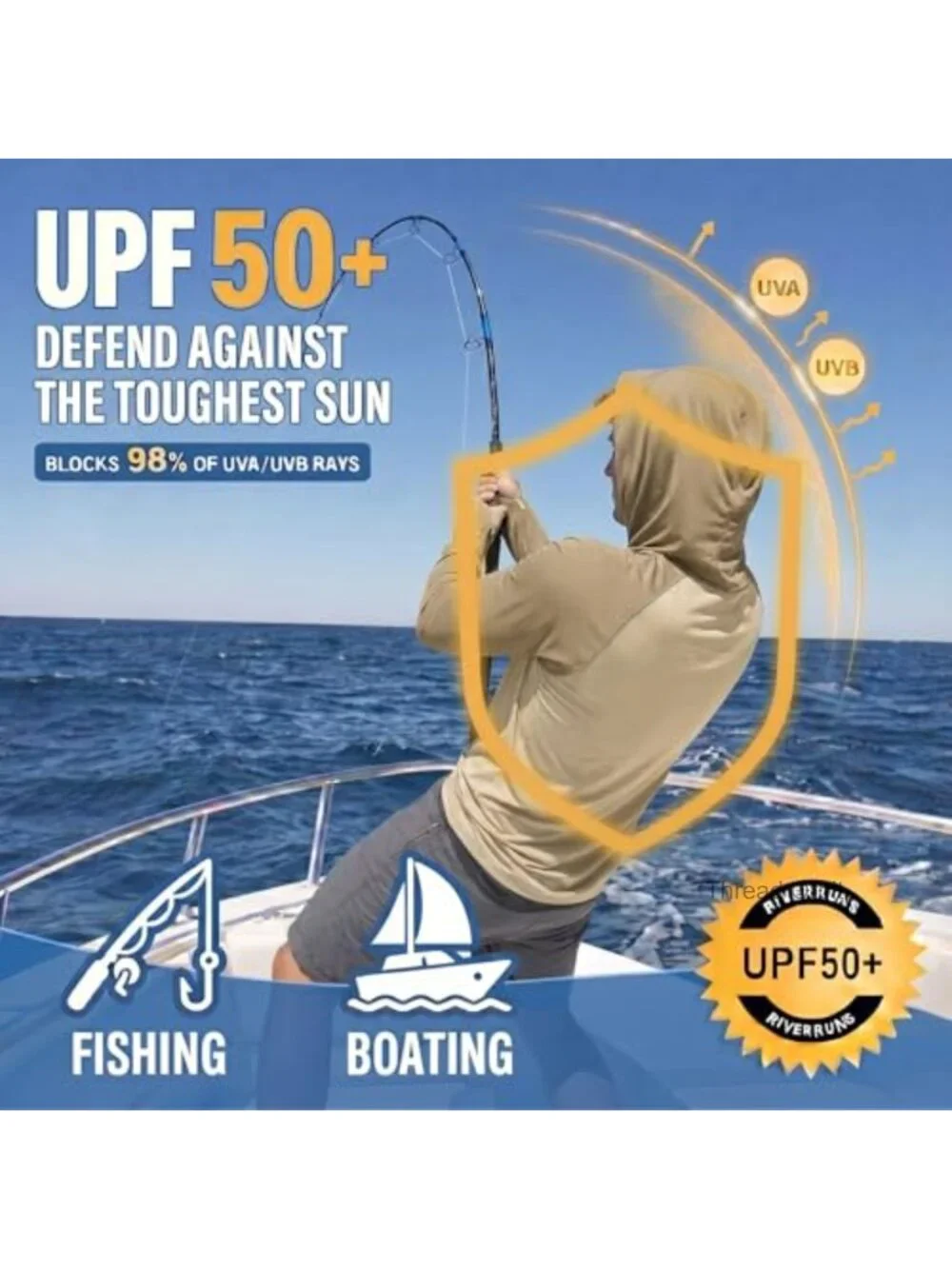 Men's Ice-Cool Silky Sun Protection Hoodie UPF 50+ Fishing Shirt Quick Dry UV